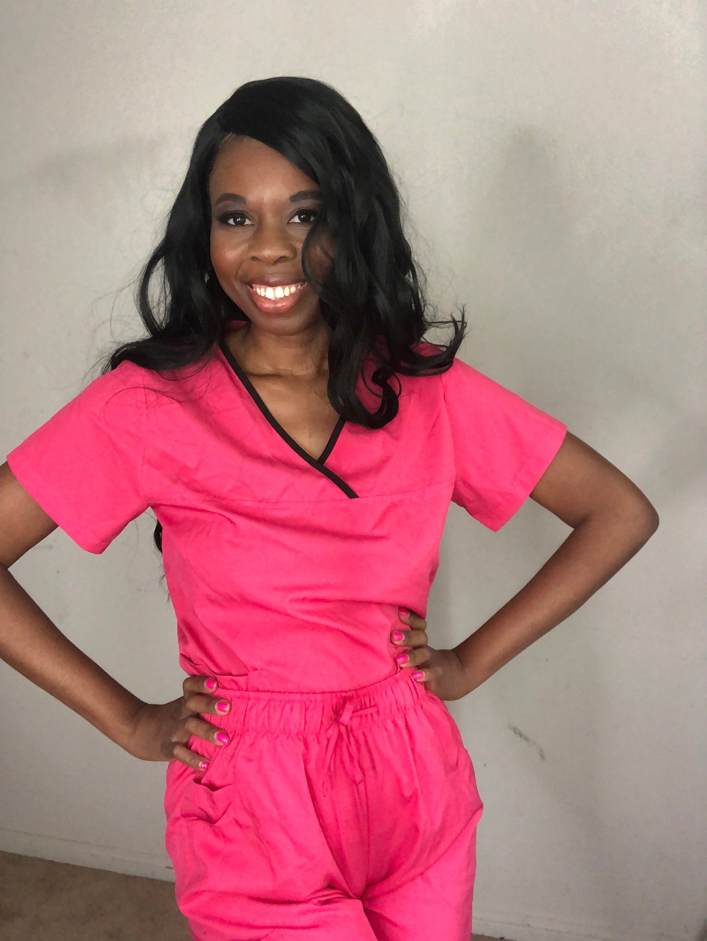 Medical Women Nursing Scrubs Uniforms Sets (Top and Bottom) - Code Pink