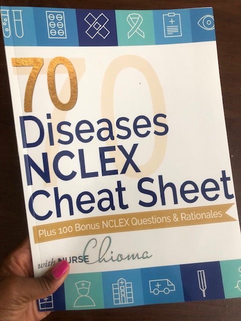 70 Diseases & Conditions NCLEX Cheat Sheet Book (100 Practice Questions)