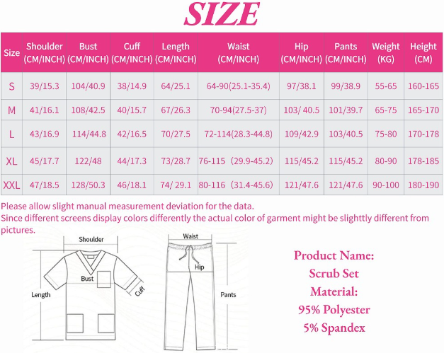 Medical Women Nursing Scrubs Uniforms Sets (Top and Bottom) - Code Pink
