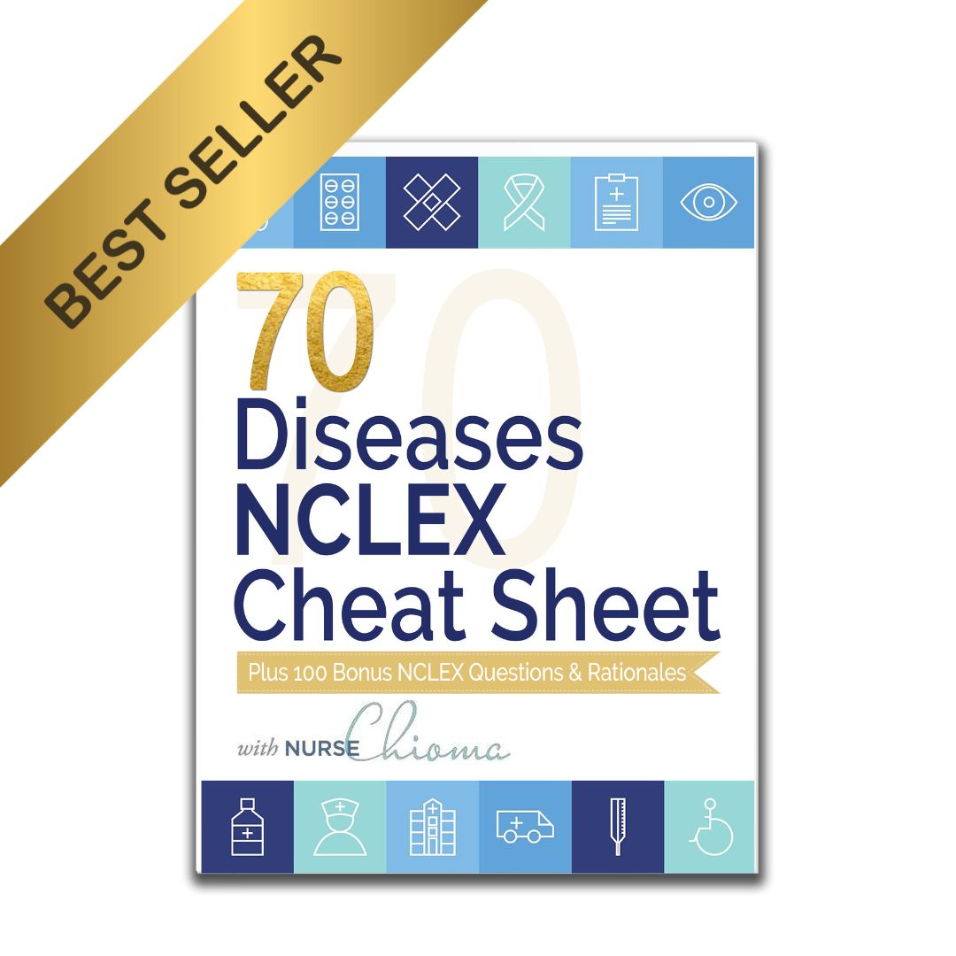 70 Diseases & Conditions NCLEX Cheat Sheet Book (100 Practice Questions) Color Edition