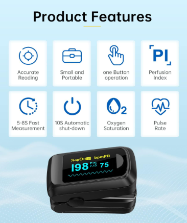 Fingertip Pulse Oximeter Blood Oxygen Monitor Pulse Ox, Heart Rate and Fast Spo2 Reading Oxygen Meter with OLED Screen