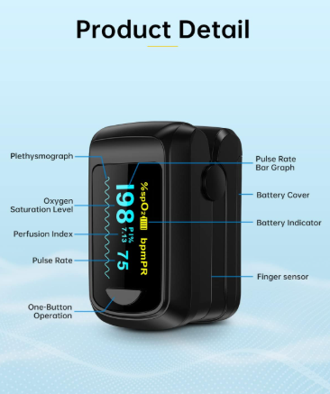 Fingertip Pulse Oximeter Blood Oxygen Monitor Pulse Ox, Heart Rate and Fast Spo2 Reading Oxygen Meter with OLED Screen